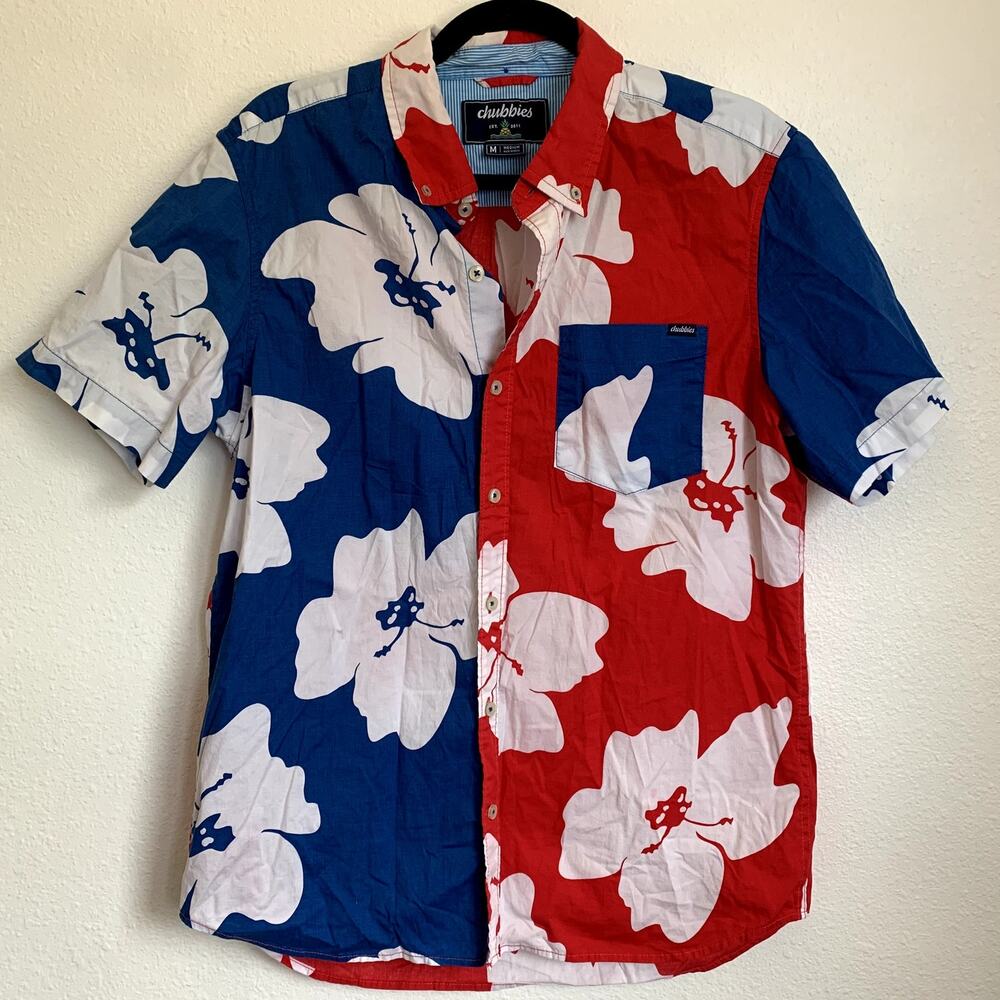 NEW Chubbies Men's The Friday‎ PTO Button Up Shirt in Patriotic Floral
